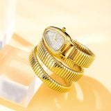 Iced Out Fashion Diamond Gold Steel Wrapped Strap Snake Bracelet Women's Watch - Quartz Watches for Women