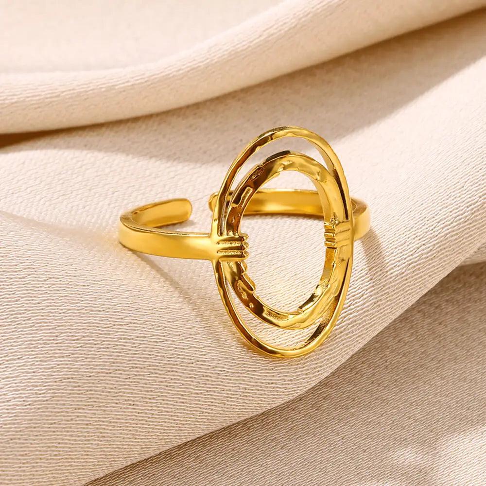 New in 18k Gold Color Plated Stainless Steel Rings For Women, Girls - Fashion Hollow Oval Ring Birthday Gift Jewellery - The Jewellery Supermarket
