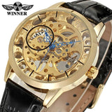 Fashion Top Brand Men's Casual Hollow Skeleton Classic Business Leather Hand Winder Mechanical Wrist Watches - The Jewellery Supermarket