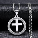 Cross AAA CZ Crystals Stainless Steel Round Pendant Necklace - Gold Colour Christian Chain Necklaces Jewellery - The Jewellery Supermarket
