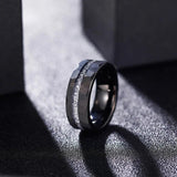 New Aluminum Slag Inlay Hammer Pattern Groove Hammered 8mm Black Tungsten Carbide Comfort Fit Wedding Rings For Men - The Jewellery Supermarket