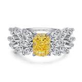 Luxury Feather Design Yellow, White, Blue Radiant Cut 2 Carat High Quality AAAAA High Carbon Diamond Fine Rings