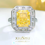 Elegant Style Yellow High Carbon Diamond Fashion Ring Inlaid with High Quality AAAAA High Carbon Diamonds Jewellery