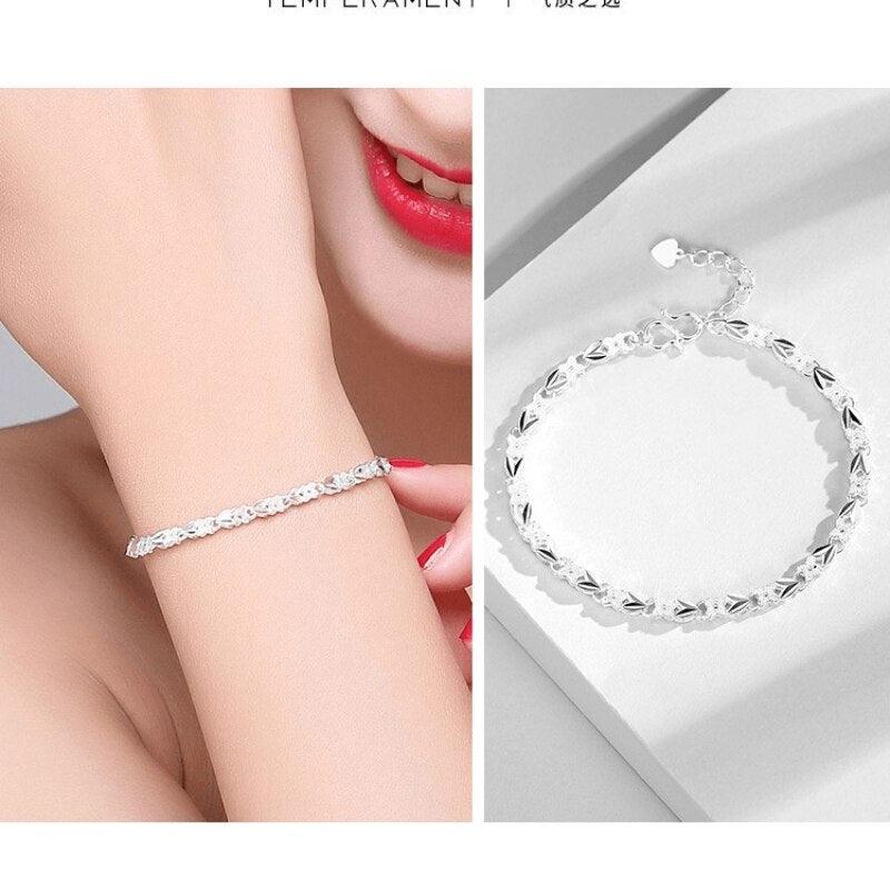 Fine Charming 925 Sterling silver Heart Lucky Clover Bracelets For women - Pretty Fashion Jewellery Gifts - The Jewellery Supermarket