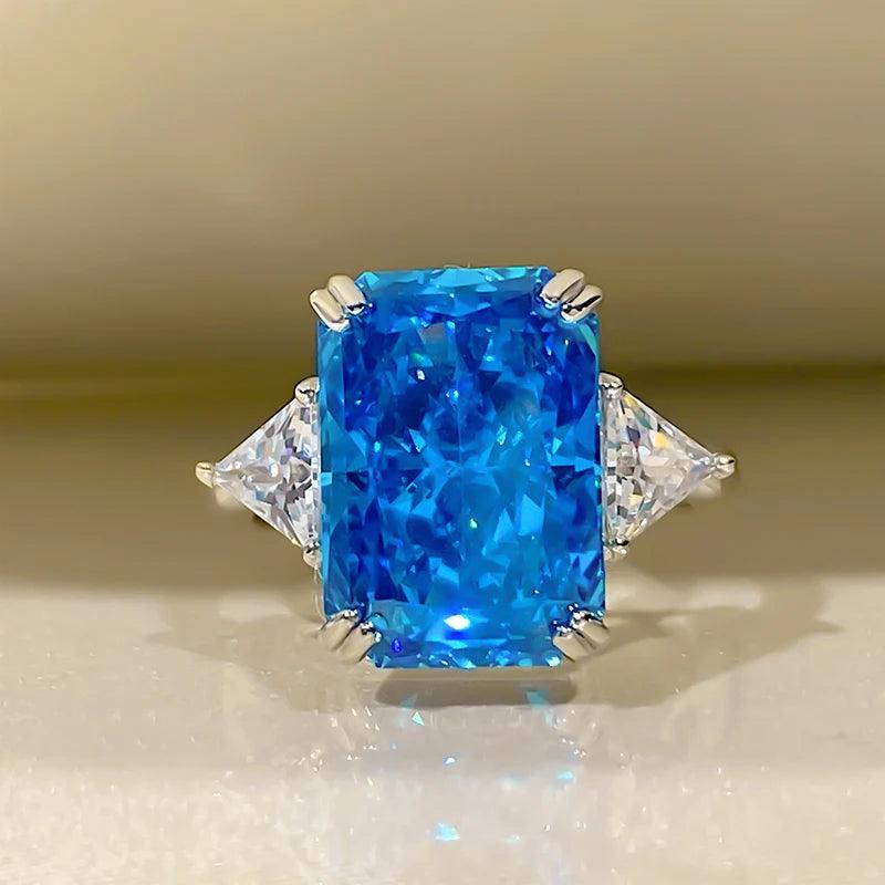 Luxury High Definition Imported High Quality AAAAA High Carbon Diamonds Square Radiant Cut Blue Yellow Ring Bigs - 925 Sterling Silver Fine Jewellery - The Jewellery Supermarket