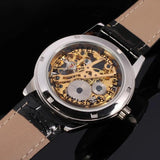 Fashion Top Brand Men's Casual Hollow Skeleton Classic Business Leather Hand Winder Mechanical Wrist Watches - The Jewellery Supermarket