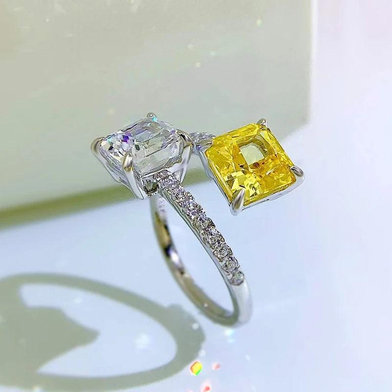 Outstanding Silver Yellow AAAAA High Carbon Diamond Resizable Big Rings For Women - Sparkling Fine Jewellery - The Jewellery Supermarket