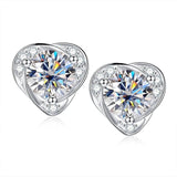 Elegant Heart Shape Flower 1ct D Colour Moissanite Diamonds Earrings for Women - Silver Sparkling Fine Jewellery - The Jewellery Supermarket