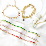 Tassel Colorful Dripping Oil Charm Bracelets For Women - Stainless Steel Rolo Link Boho Popular Jewellery