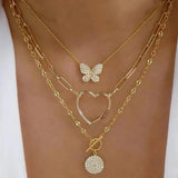 Bohemian Multilayer Crystal Butterfly Pendant Necklaces For Women Girls - Fashion Hollow Heart Choker Necklaces