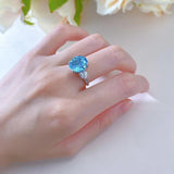 Splendid Luxury Oval Cut AAAA Lab Grown Aquamarine High Carbon Diamond Gemstone Silver Big Ring for Women - The Jewellery Supermarket