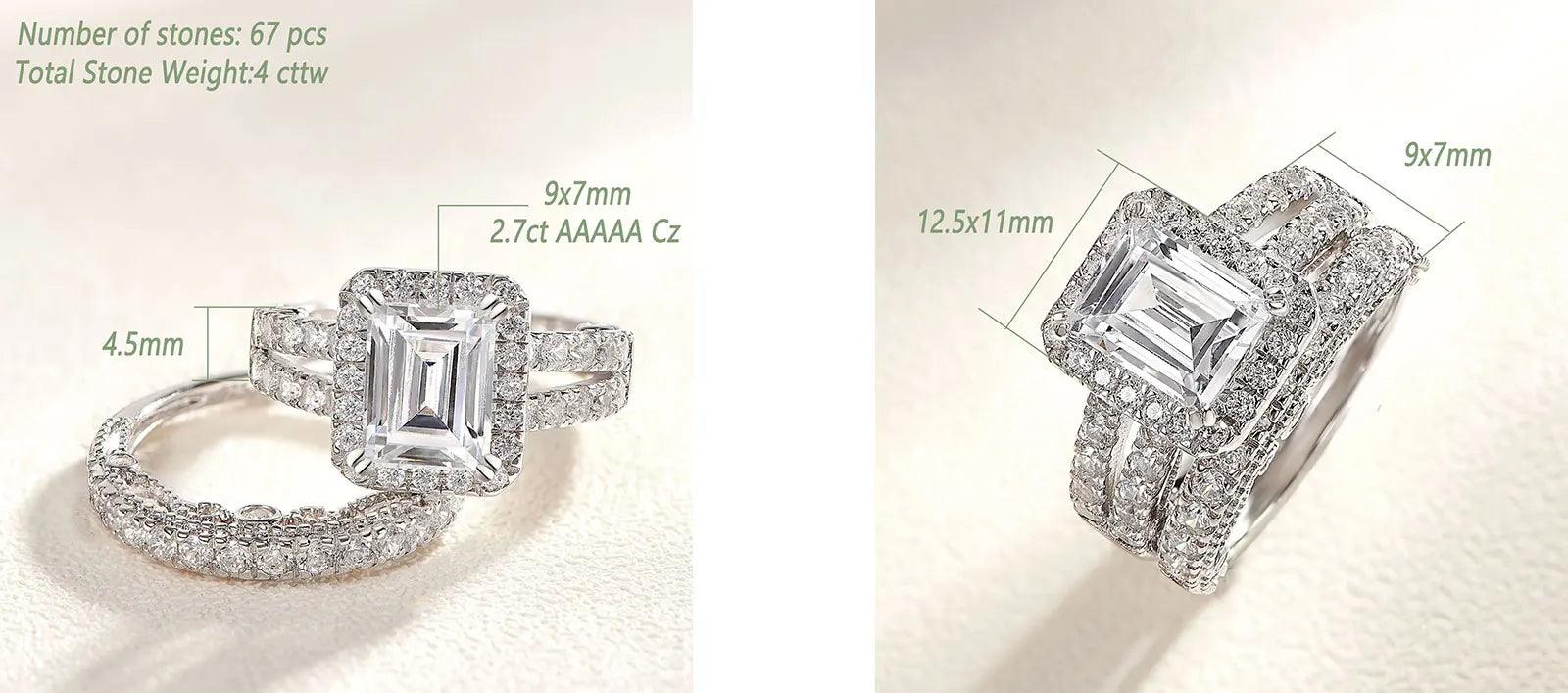 Amazing Marquise or Emerald Cut AAAAA Quality High Carbon Lab Created Diamond Luxury Ring Sets for Women - The Jewellery Supermarket