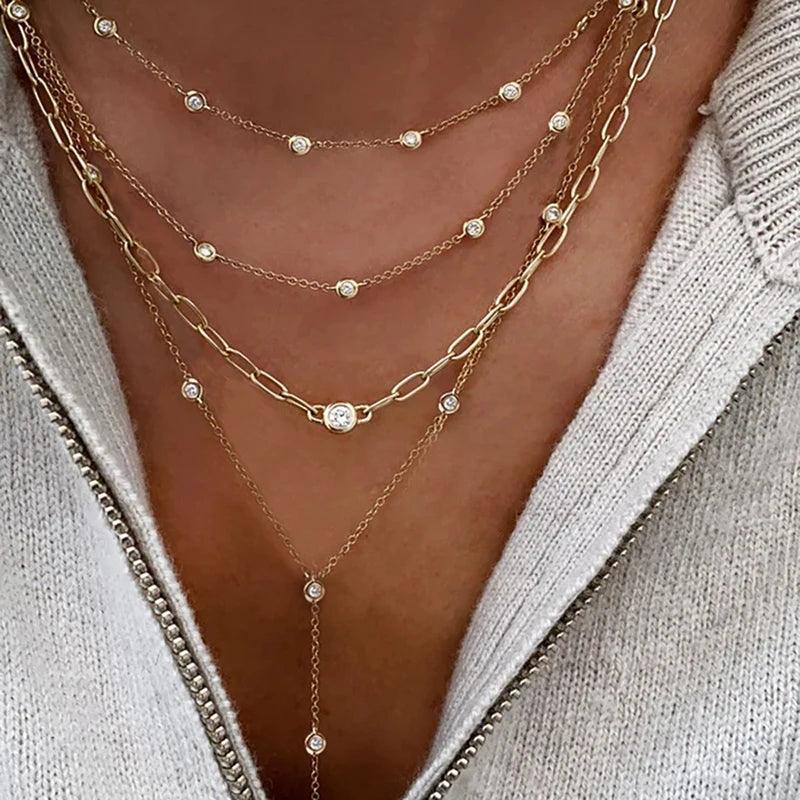 Vintage Gold Colour Necklace For Women and Girls - Boho Multi Layer Crystal Pendants Necklaces Fashion Gifts - The Jewellery Supermarket