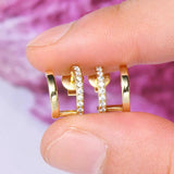 NEW Moissanite Diamonds Piercing Stud Earrings Silver Double Side Hoop Illusion Earrings for Women Fine Jewellery - The Jewellery Supermarket