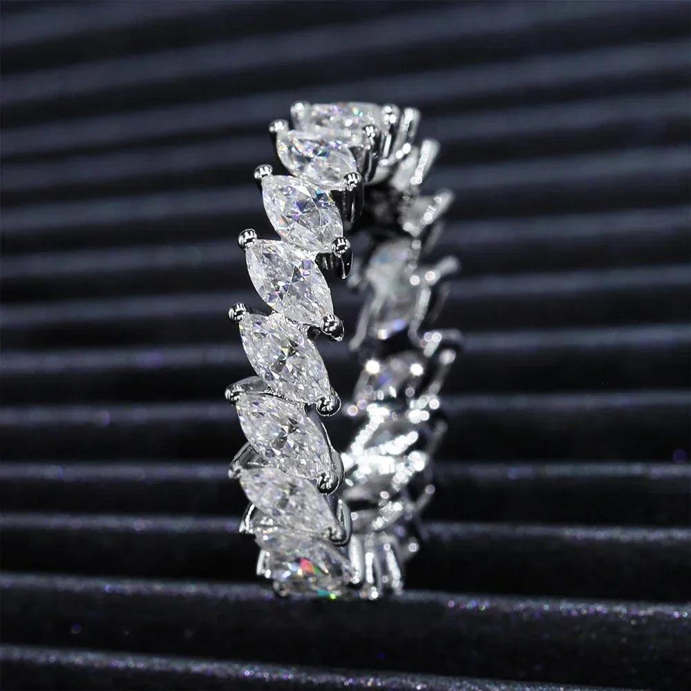 Fabulous Gra Certified D Color Marquise Cut Full Moissanite Diamonds Engagement Wedding Eternity Silver Rings - The Jewellery Supermarket