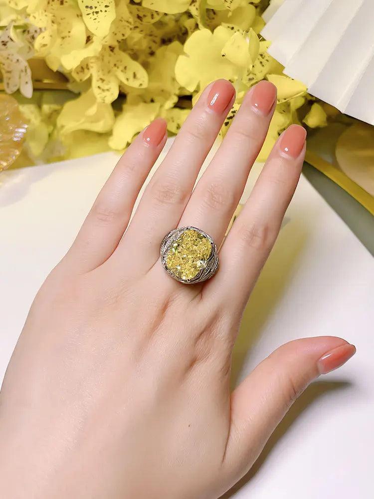 New High Quality AAAAA High Carbon Diamond Yellow Orange Temperament Exquisite and Versatile Big Rings - The Jewellery Supermarket