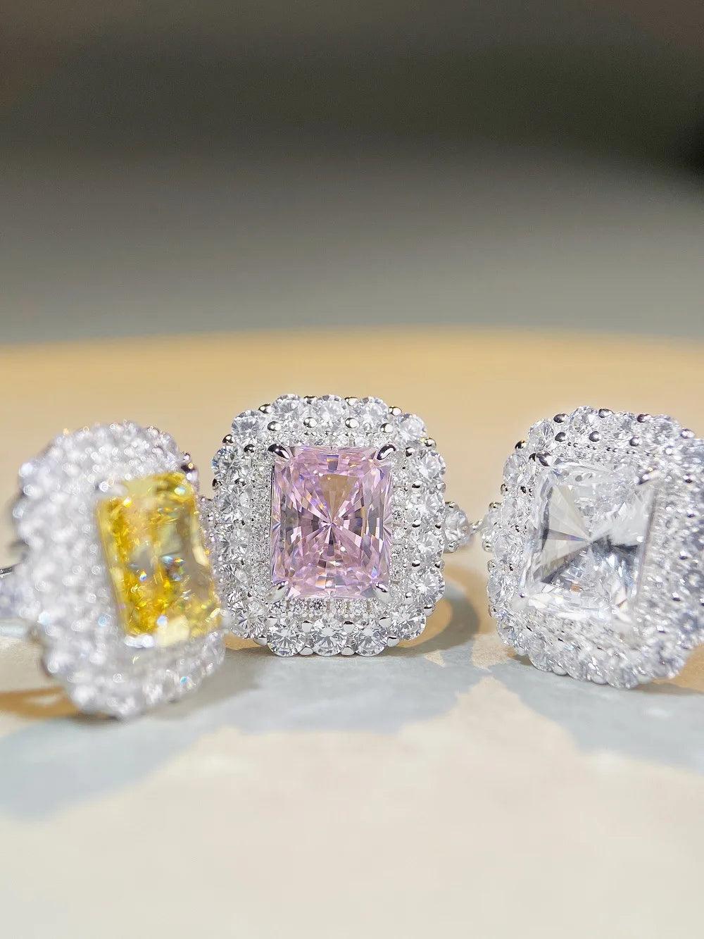 Luxury 3CT Radiant Cut Yellow, Pink, White Sapphire High Quality AAAAA High Carbon Diamond Party Engagement Rings - The Jewellery Supermarket
