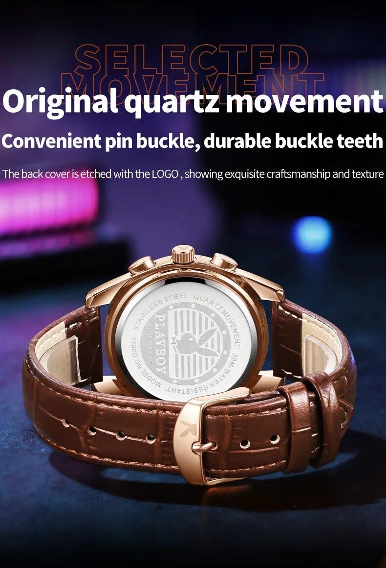 Luxury Brand Original Quartz Watch for Men - Leather Strap Chronograph Waterproof Auto Date Sports Men's Wristwatch - The Jewellery Supermarket