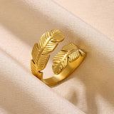 New In 18k Gold Colour Stainless Steel Rings For Women - Punk Hippie Foliage Open Party Jewellery Ring
