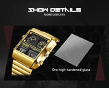 New Top Brand Luxury Gold Stainless Steel Sport Square Digital Analog Big Quartz Fashion Hipster Wristwatches - The Jewellery Supermarket