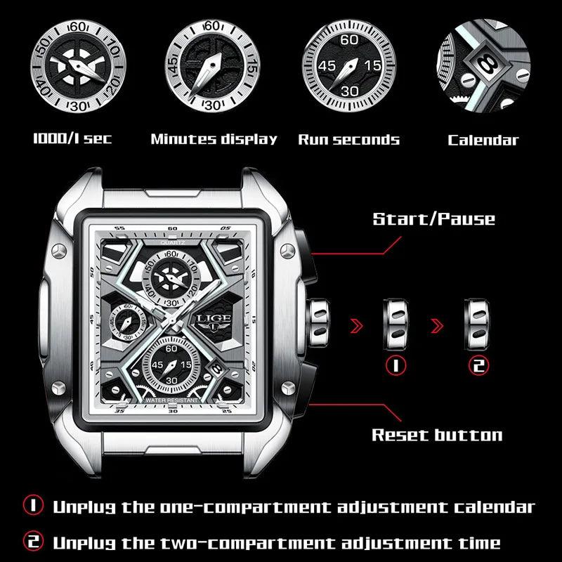 New Arrival Top Brand Luxury Business Square Casual Sport Quartz Chronograph Waterproof Watches for Men - The Jewellery Supermarket
