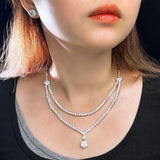 New Chic Dangle Drop Round AAA+ CZ Diamonds 2 Layers Multiple Necklace Women Wedding Banquet Jewellery Sets - The Jewellery Supermarket