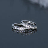 Stunning 14K WGP Round Hoops D Colour 1.3mm Moissanite Diamond Huggie Earrings - Silver  Trendy Jewellery