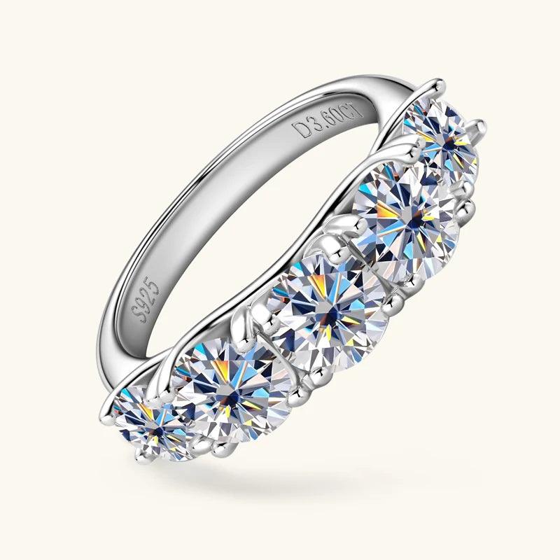 Sparkling 3.60CTW All Moissanite Diamonds D Color VVS1 5 Stones Silver Wedding Engagement Eternity Rings - The Jewellery Supermarket