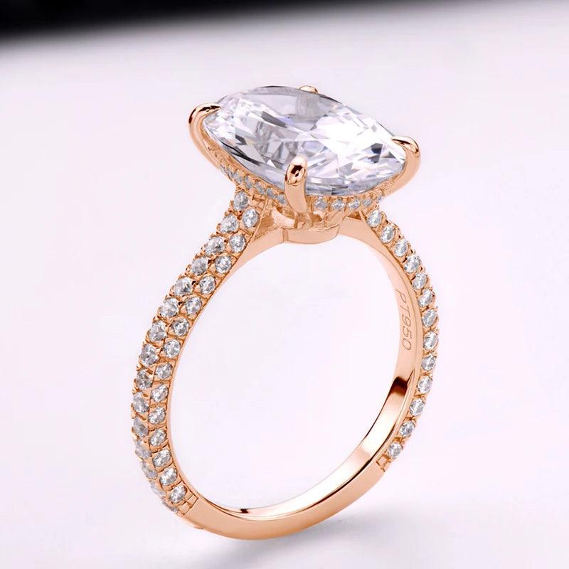 Impressive 5 Carat Rose Gold Silver Oval Cut AAAAA High Carbon Big Rings for Women - Silver Fine Jewellery - The Jewellery Supermarket
