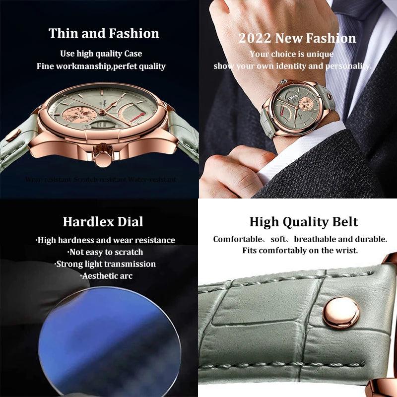 Swiss Brand Fashion Top Luxury Sport Men's Wristwatches -  Waterproof Luminous Leather Date Quartz Watches - The Jewellery Supermarket