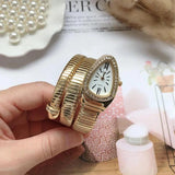 Luxury Brand Snake Quartz Ladies Gold Watch with Rhinestones - High Quality Female Fashion Bracelet Watches