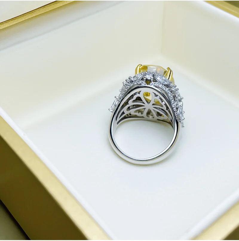 Terrific High Quality 14 Carat Big Yellow Lab Created Diamond Ring - Realistic 925 Sterling Silver Luxury Jewellery - The Jewellery Supermarket