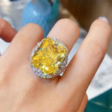 Glittering Radiant Cut 12*16MM AAAAA Lab Created Fancy Vivid Yellow Sapphire Gemstone Big Rings - Luxury Jewellery - The Jewellery Supermarket