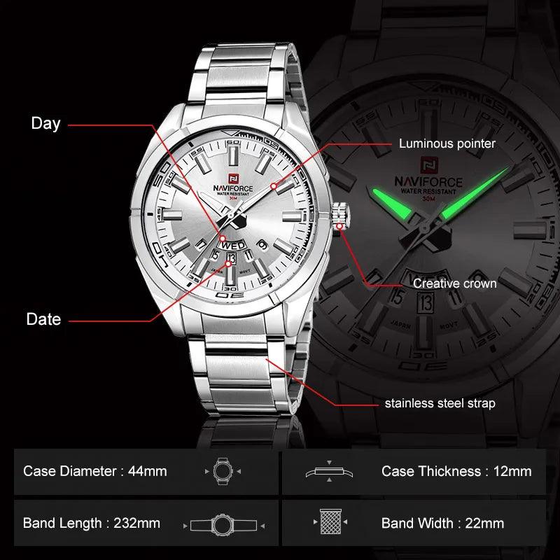 New Top Brand Men Quartz Watches - Full Steel Waterproof Casual Date Sport Military Wrist Watches - The Jewellery Supermarket