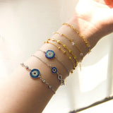 Stainless Steel Blue Evil Eye Crystal Pendants Charm Bracelets - Cuban Link Chain Bracelet Fashion Jewellery - The Jewellery Supermarket