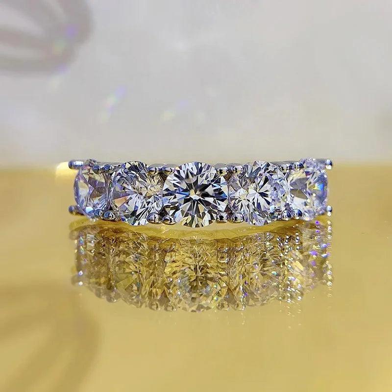 Sparkling 5mm 6.5mm Full Moissanite Diamonds Silver Eternity Wedding Engagement Rings for Women - The Jewellery Supermarket
