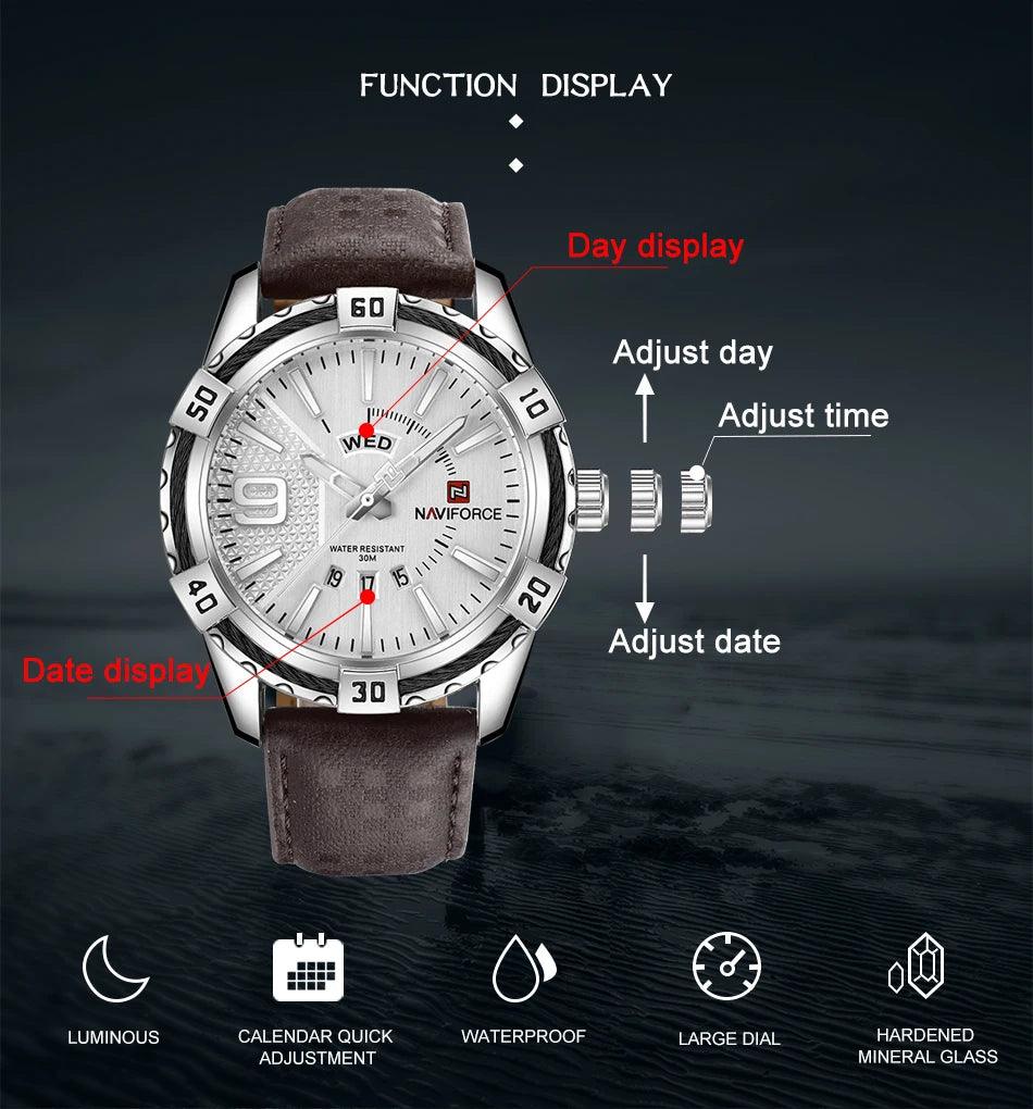 New Luxury Brand Military Sports Luminous Day and Date Display Leather Waterproof Men Quartz Wrist Watches - The Jewellery Supermarket