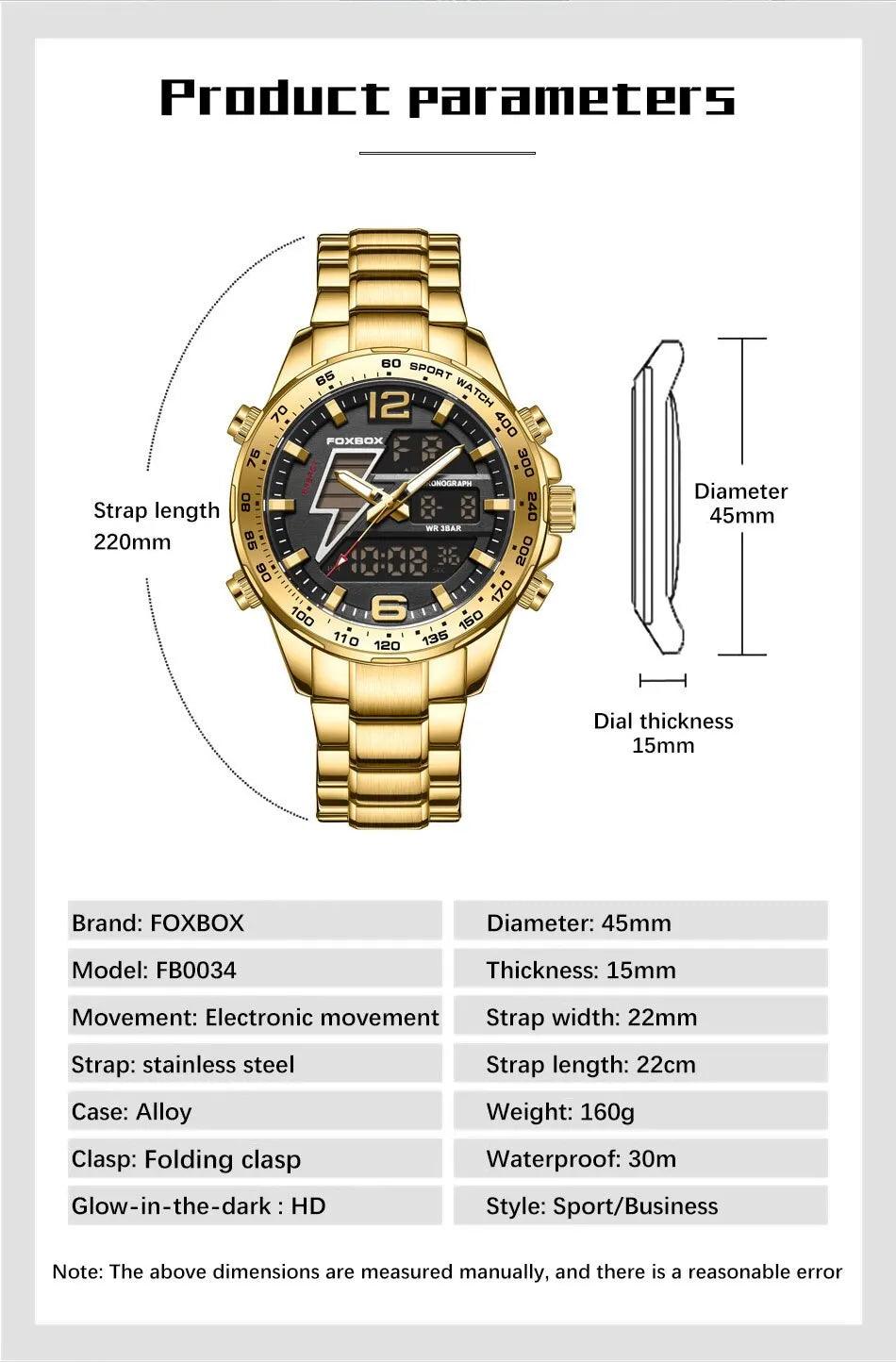New Arrival Dual Display Top Brand Luxury Fashion Waterproof Sport Military Quartz Golden Chronograph Watches - The Jewellery Supermarket