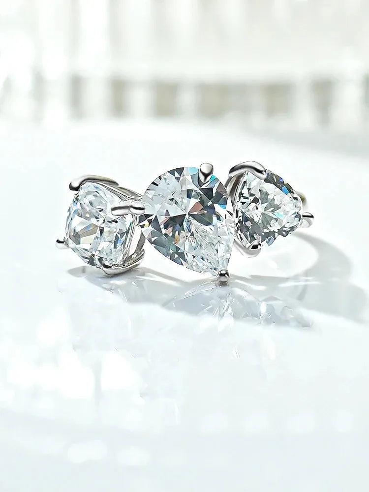 Unique Design Versatile Light Luxury Silver Three Stone AAAAA High Carbon White Diamond Big Ring Luxury Jewellery - The Jewellery Supermarket