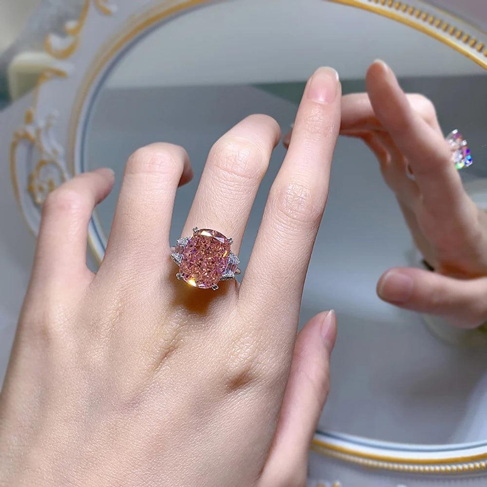 Luxury Silver 11*15mm AAAAA Pink High Carbon Diamond Big Gemstone Rings for Women - Fine Jewellery 
Gifts - The Jewellery Supermarket