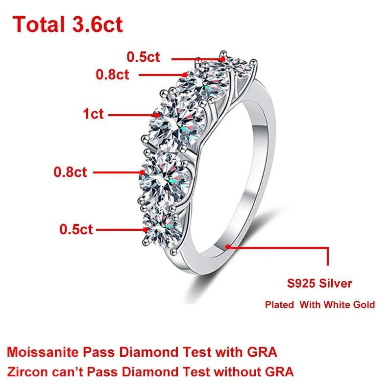 Fabulous 3.6ct D Color Silver 18KWhite Gold Plated Eternity Wedding Engagement Moissanite Diamonds Rings - The Jewellery Supermarket