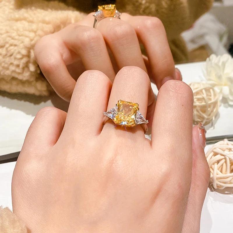 Remarkable Yellow AAAAA High Carbon Diamond Big Rings - Silver Pt950 Plated Ice Cut Topaz Fine Jewellery - The Jewellery Supermarket
