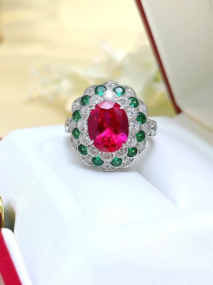 Vintage Fashion 4 Carat Flower Red Ring Inlaid with High Quality AAAAA High Carbon Diamonds - Party Engagement Jewellery - The Jewellery Supermarket