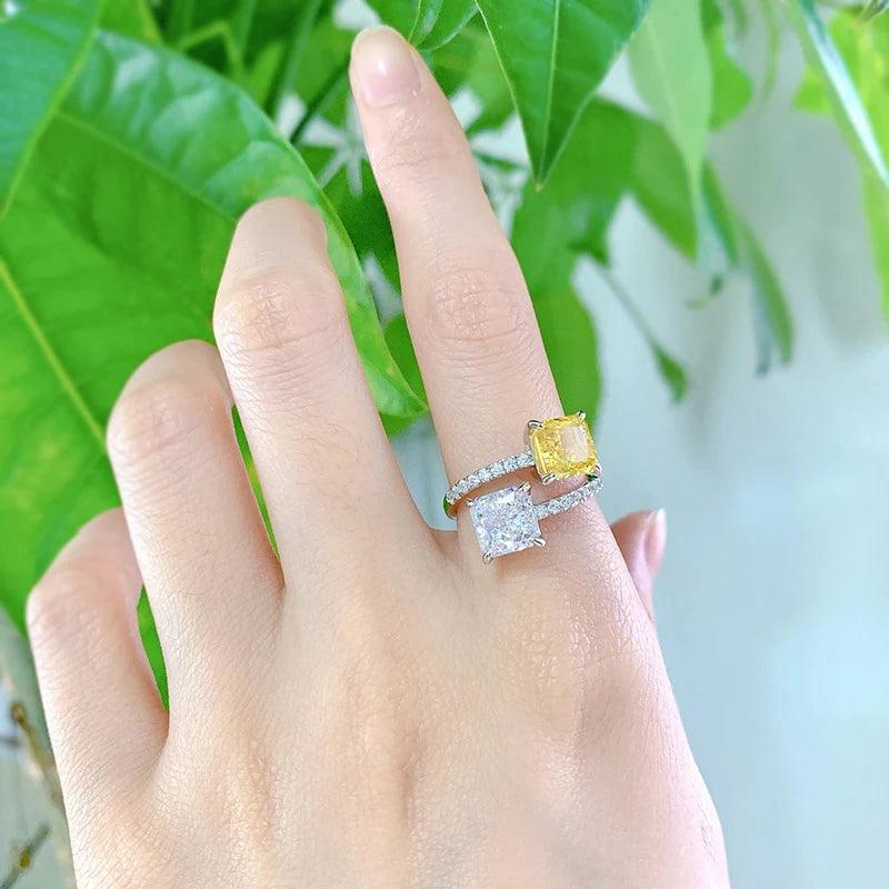 Outstanding Silver Yellow AAAAA High Carbon Diamond Resizable Big Rings For Women - Sparkling Fine Jewellery - The Jewellery Supermarket