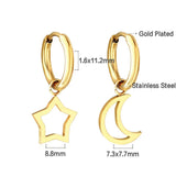 New Simple Geometric Charm Stainless Steel Huggies with Heart Star Moon Cross Design Hanging Hoop Earrings - The Jewellery Supermarket