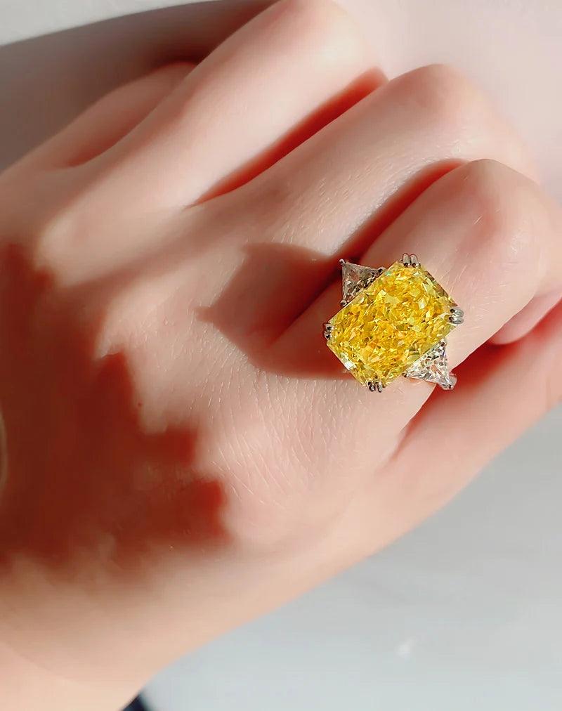 Luxury High Definition Imported High Quality AAAAA High Carbon Diamonds Square Radiant Cut Blue Yellow Ring Bigs - 925 Sterling Silver Fine Jewellery - The Jewellery Supermarket