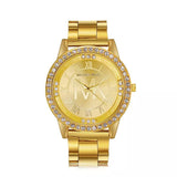 Luxury Brand Gold Colour Stainless Steel Water Resistant CZ Diamonds Roman Digital Quartz Wristwatches - The Jewellery Supermarket