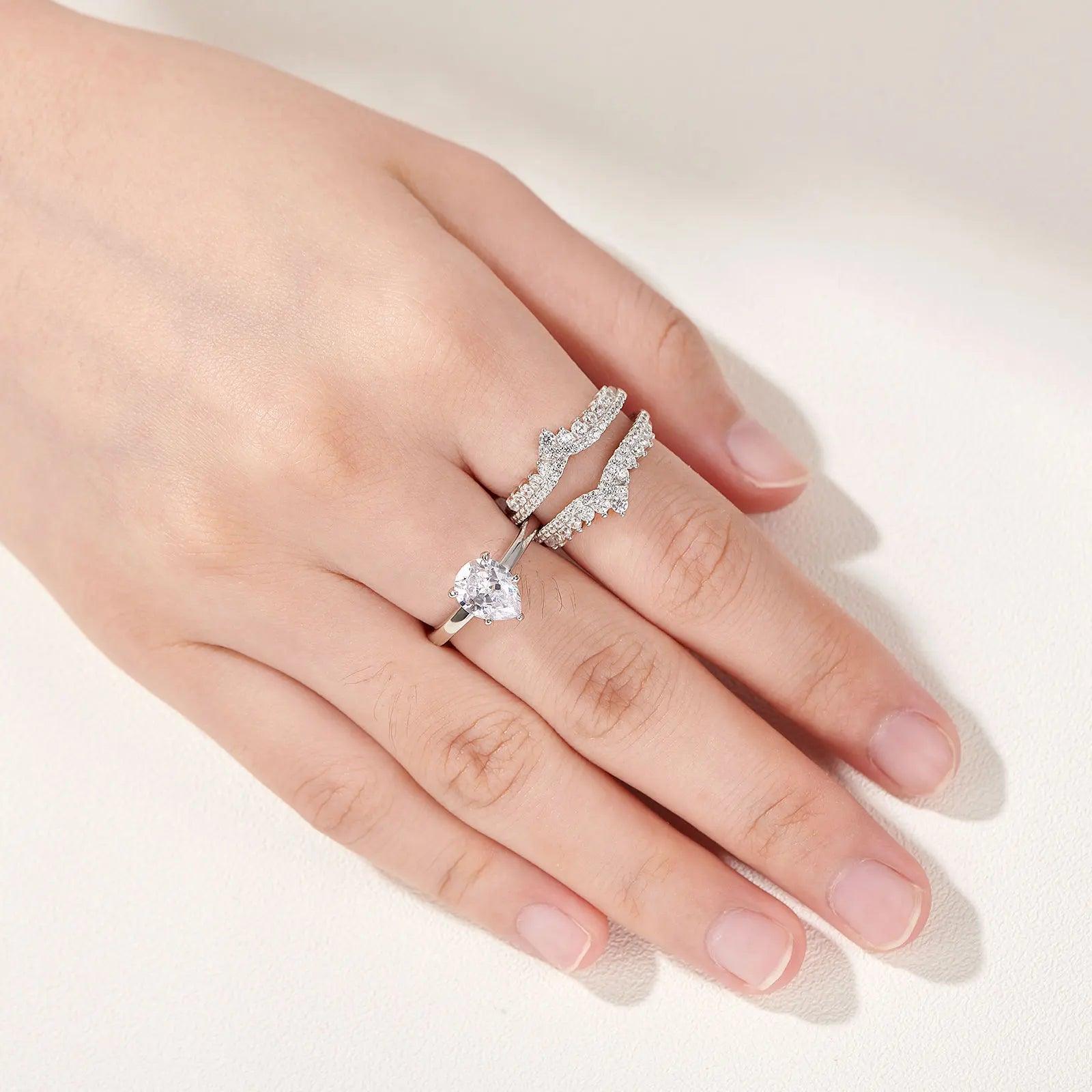 Luxury Pear / Heart Shape AAAAA Quality High Carbon Lab Created Diamond Wedding Engagement Rings Set - The Jewellery Supermarket