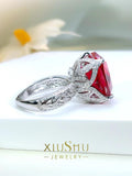 Fashionable and Luxurious Red Dove Blood Colour Silver Inlaid with AAAAA High Carbon Diamond Big Rings - The Jewellery Supermarket