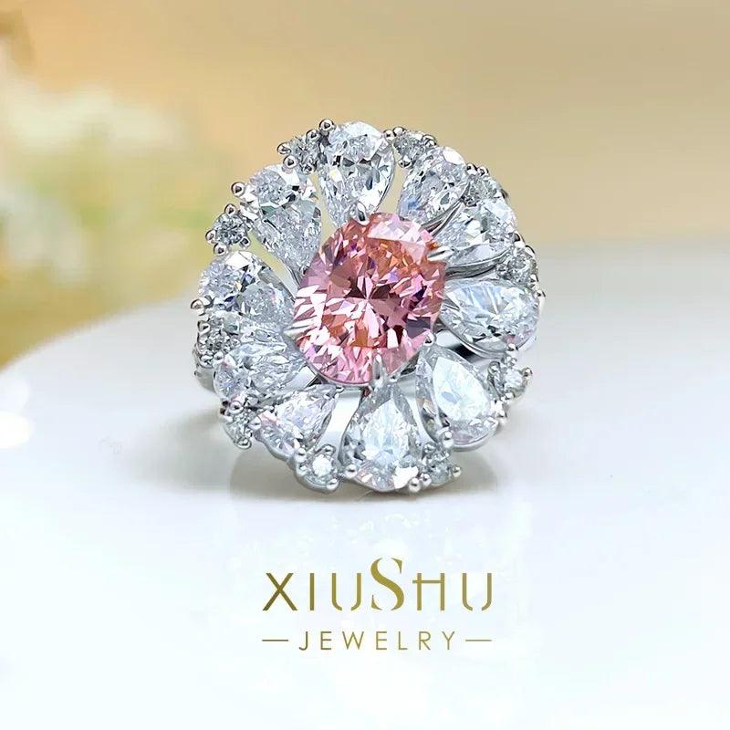 Luxury, Exquisite Flower Shaped Colorful High Quality AAAAA High Carbon Diamonds Engagement, Wedding Party Rings - The Jewellery Supermarket